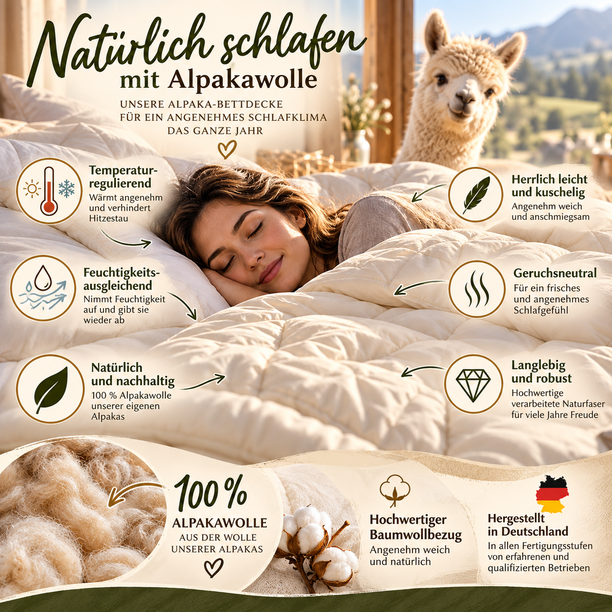 Alpaka Ganzjahres-Bettdecke 1.400 g – 135 × 200 cm – Bild 3