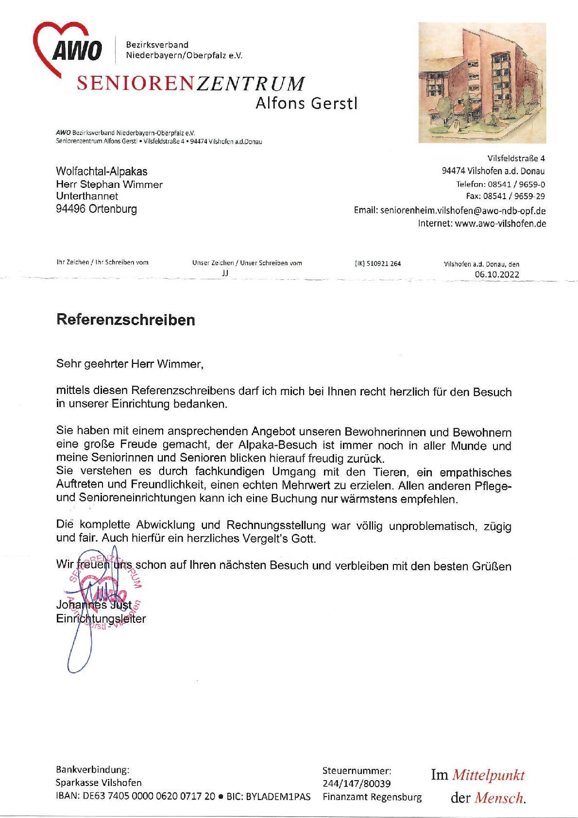2022-10-06 - Referenzschreiben - AWO Vilshofen - Alfons Gerstl-001